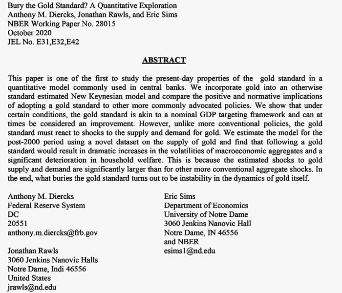 (Cont'd) Excerpt from study by Anthony M, Diercks, Jonathan Rawls and Eric Sims, three economists on the Gold Standard.