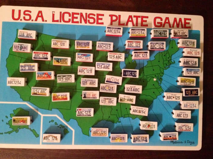 U. S. License Plate Travel Game we used. You can have 2 teams. The licenses flip to either a red or blue side.