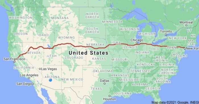 I-80 runs east to west throughout the United States and one of the busiest trucking freeways in the country. Photo courtesy of Google Maps.