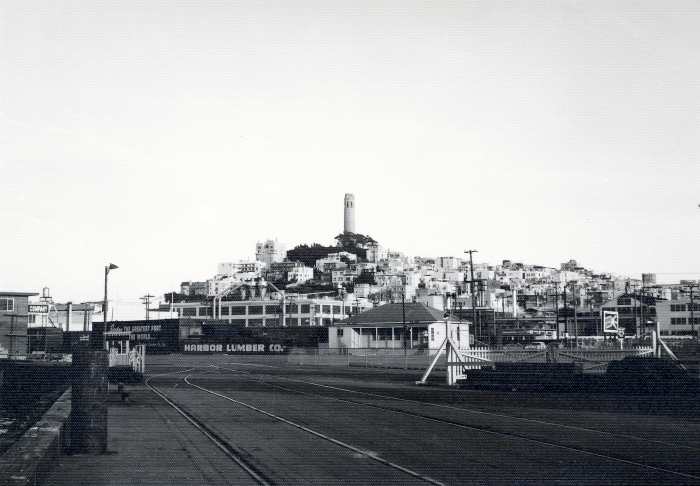 Coit Tower from the Embarcadero, circa 1953; compare with similar color view, below, from a closer position