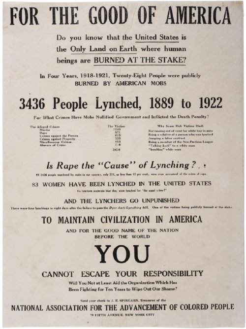 NAACP Anti-Lynching poster. By 1922, the NAACP was itself trying to dispel the myth that false rape accusations were the cause of lynchings.