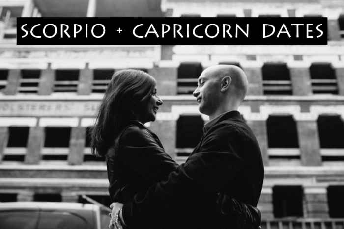 Scorpio and Capricorn dates: (1) go on a hike for waterfalls, (2) picnic on a beach, (3) get matching tattoos, (4) explore a graveyard, (5) do something artistic together like write songs.