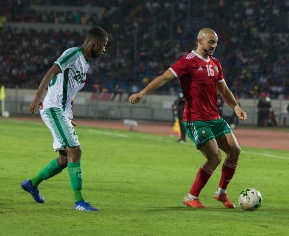 Comoros' Kassim M'Dahoma (L) and Morocco's Nordin Amrabat battle for the ball during a 2019 AFCON qualifier at Stade Casablanca V on Oct. 3, 2018. Comoros lost this qualifier on a late goal, ultimately denting its qualification hopes.