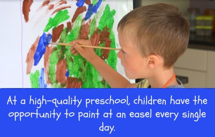 A top-notch preschool has teachers who understand the importance of open-ended art: painting, drawing, printmaking, collage making, and molding with clay.