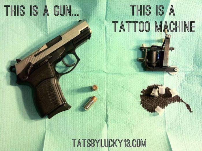 Reputable Artists' do not refer to the tools of their trade as guns.