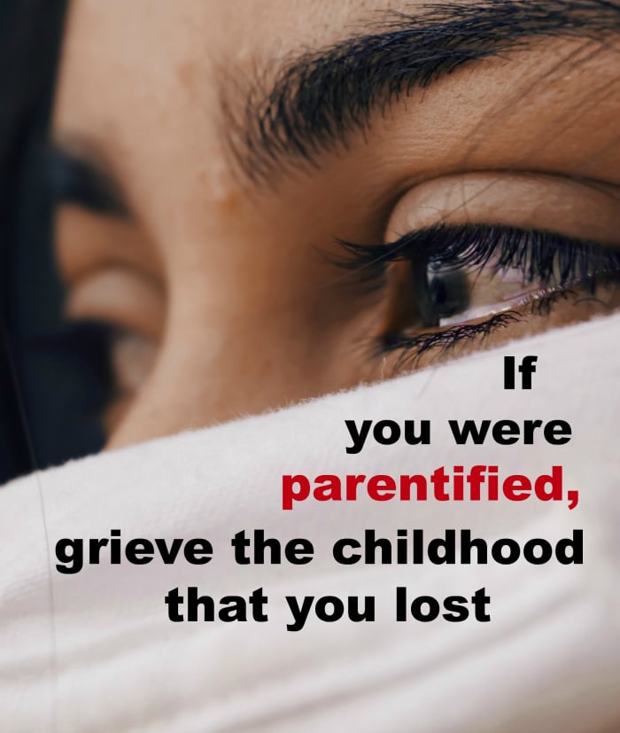 When an adult realizes that they were parentified and missed out on a carefree childhood, they may become sad or angry.