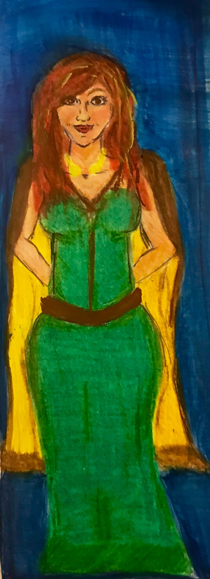 How I envision Anu. I was attempting to capture the immense warmth and love that Anu exudes with a simple grin and deep brown eyes. Her strong, lean stature is indicative of the powers of the element Earth.
