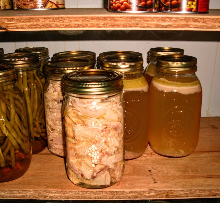 You'll take pleasure in having rich, well seasoned broth available in your cellar or pantry, for use at a moment's notice in soups, with rice, for gravy, greens, and anything else you wish.