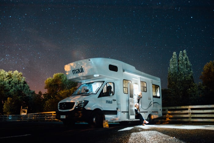 An RV can become very uncomfortable if it becomes too hot, like this RV sitting somewhere in an overnight campsite.