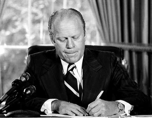 On Septemer 8, 1974 President Gerald R. Ford pardoned former President Richard M. Nixon for his involvement in the Watergate political scandal.
