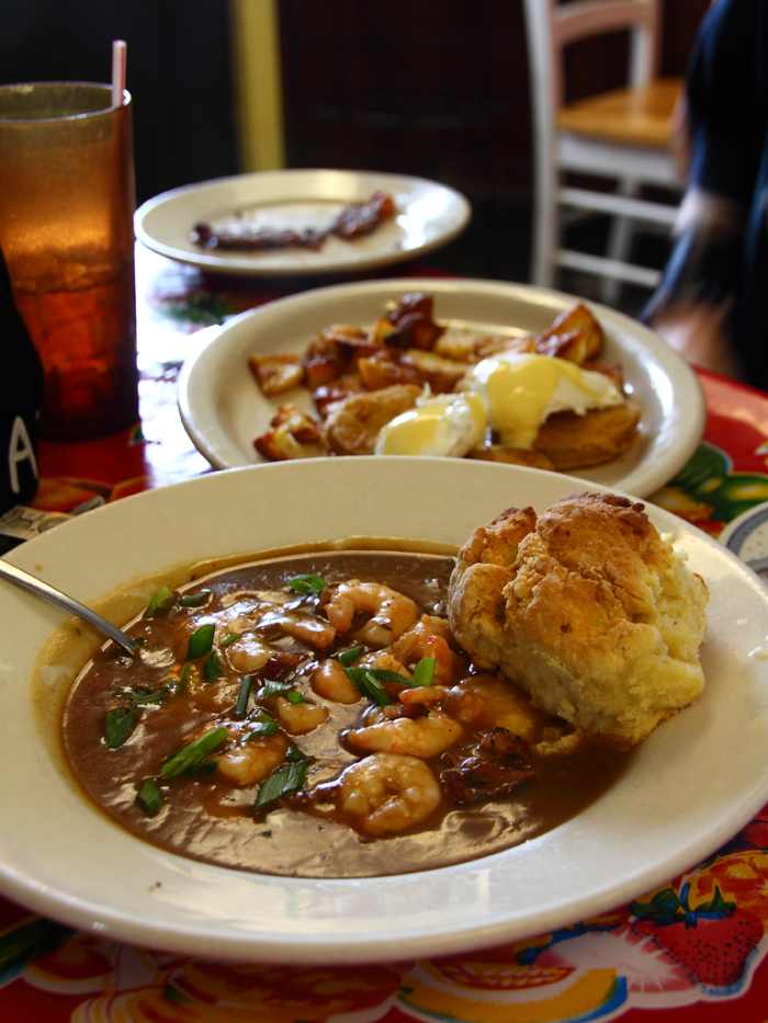 Biscuits are perfect quick breads for many dishes, including shrimp and grits (above).