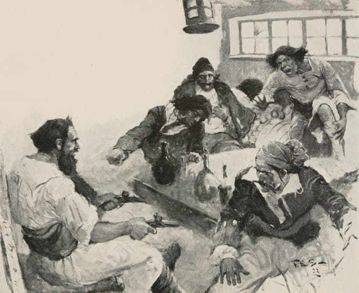 Blackbeard wore a sash with several guns and held many swords more for show. Although he definitely knew how to use them if needed.
