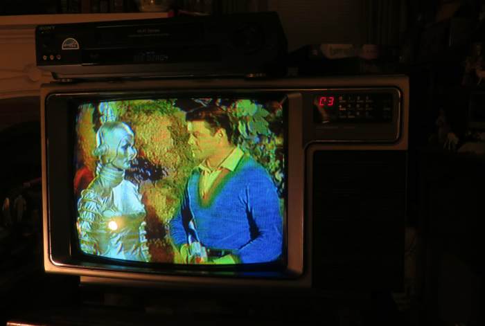 On the Sylvania TV, here is Professor Robinson and the android Verda in the 1966 Lost in Space episode "The Android Machine"