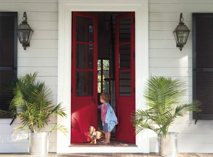 Give your front door a dose of fresh burgundy color to perk up a home’s exterior and a gracious welcome.