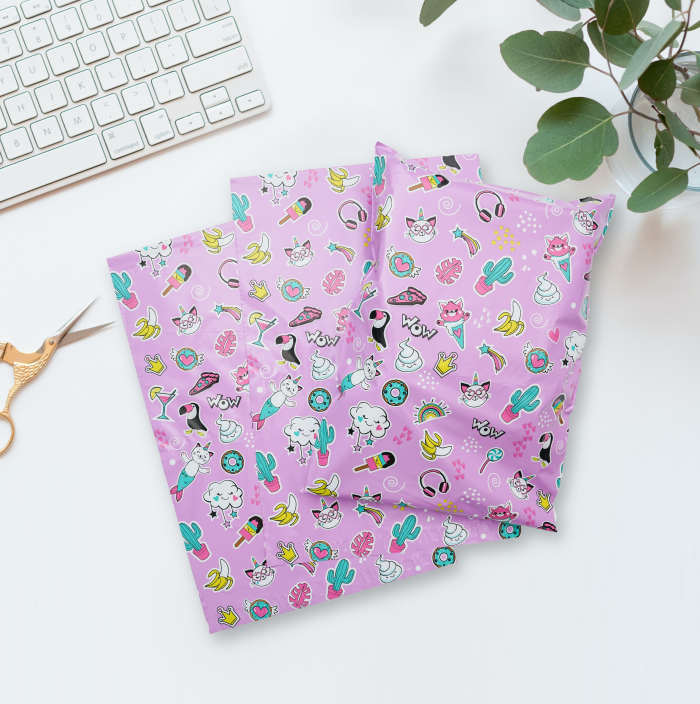 Using patterned polymailers or gift bags can be a great way to make customers love their purchase even more!