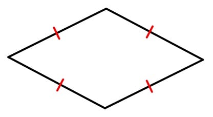 A rhombus is a quadrilateral (four-sided figure) with all sides of equal length, as the red lines indicate. In the triboelectric generator, the sides are made of plastic coated with a material that can either accept or donate electrons.