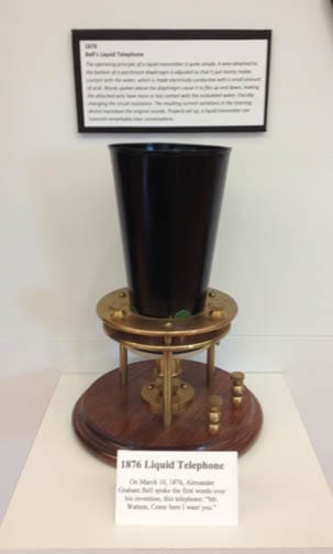 There are but a few reproductions at the museum; four to be exact. This is a replica of the liquid phone that Bell had worked on.