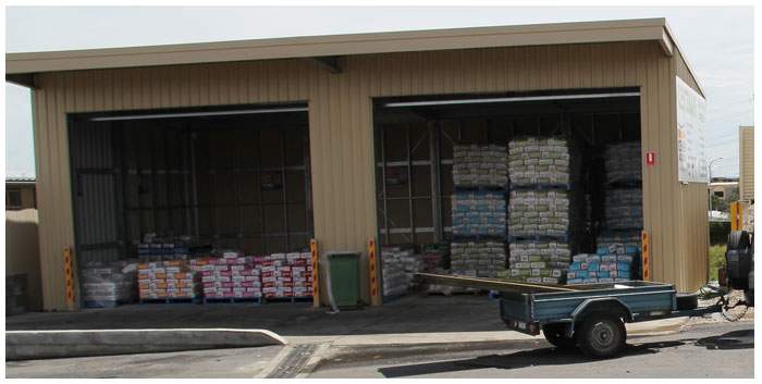 There are many types cement deposited in this shed, there are ready to mix bags where all you need to to is to add water, but the most important supply for trades people is the plain Portland cement bags that can be used with many different materials