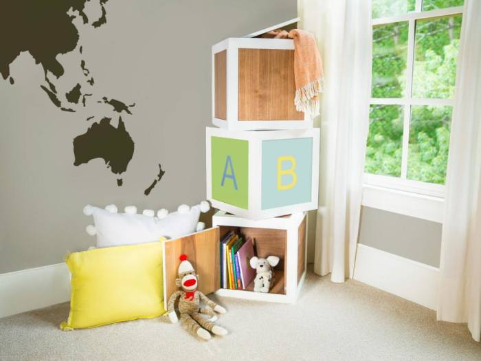 For your child's play storage, make a package of letter blocks. Paint over the letters to use the bricks as end tables when they're older. This is a single block's set of instructions.