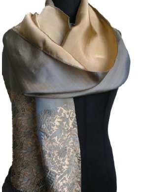 The rich texture of this silk and damask like pattern make this scarf very formal fashion statement.