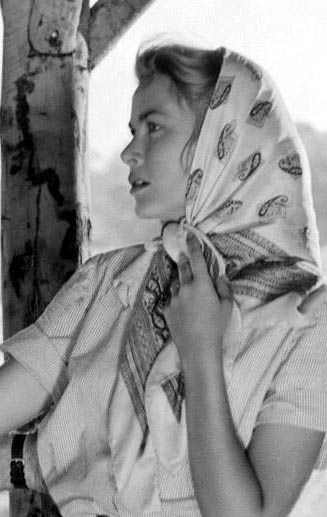 Grace Kelly with a third and also great fashion statement using a silk scarf for a head scarf
