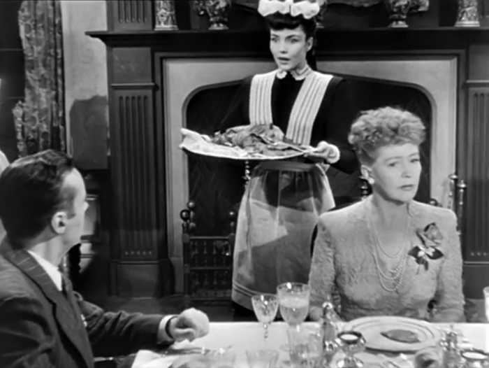 Charles Boyer, Jennifer Jones, Margaret Bannerman. In this scene Cluny will drop the tray and yell, "Nuts to the Squirrels"