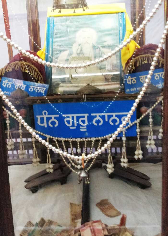 The wooden shoes of Guru Nanak-ji (on the right) and of his son (on the left); Gurudwara Pehle Patshai, Lakhpat