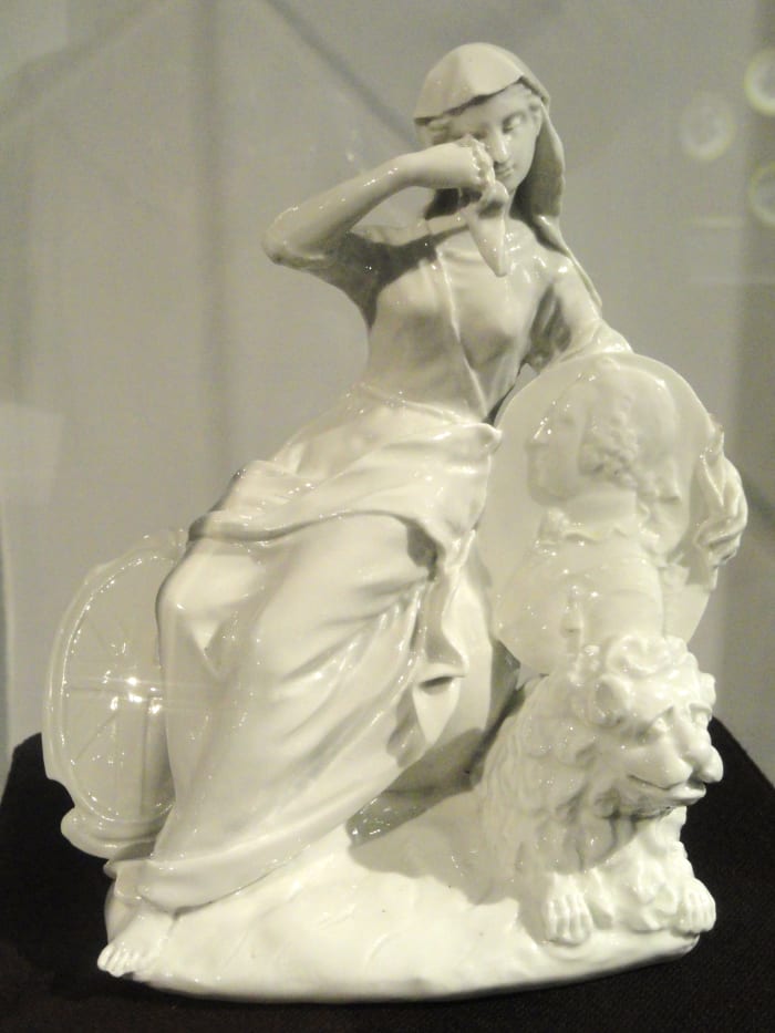 Britannia mourning the death of Frederick, Prince of Wales, c. 1751, St. James's Factory, London, glassy soft-paste porcelain - Gardiner Museum, Toronto