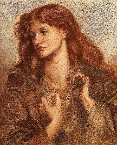Colored chalk portrait of Alexa Wilding by Pre-raphaelite artist, Dante Gabriel Rossetti. circa 1874