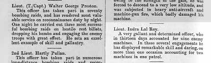 London Gazette 21 September 1918. Sadly Indra Roy did not live long enough to be presented in front of his squadron with his DFC.