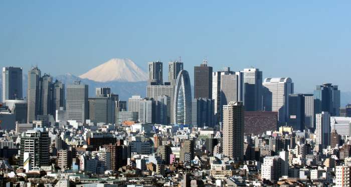 Some of the skyscrapers of Tokyo with Japan's tallest mountain, Mount Fuji in the background. This photo was taken by Morio and permission granted under GNU Free Documentation License Version 1.2.