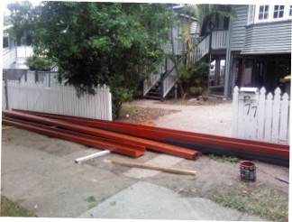The steel beams have been delivered on the footpath in front of the property, they have been painted and ready to be installed under the house.