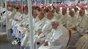 About 150 Cardinals and Pope Benedict attending to con-celebrate the canonization Mass.