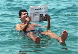 Another strange happening in the Dead Sea is that people don't drown, because the waters are heavier and people float above the water easily.