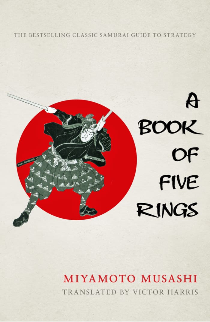 Book of Five Rings was written by arguably Japan's greatest swordsman, Miyamoto Musashi. While he doesn't go into any great detail about specific techniques, he does greatly expound on what a warrior's mindset should be.