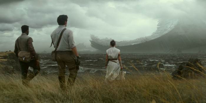 Rey, Finn, and Poe find remains of the Death Star II, which makes no sense at all, because it exploded into tiny, tiny pieces!