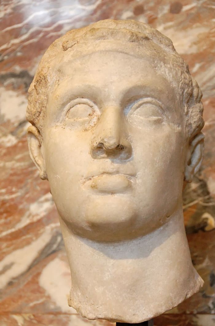 Hellenistic portrait of Ptolemy XII Auletes, the father of Cleopatra, located in the Louvre, Paris