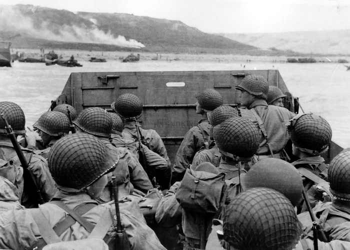 American assault troops in an LCVP landing craft approach Omaha Beach, June 6, 1944. More than two-thirds of the first wave would die on the beach.