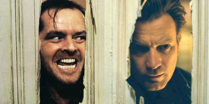 One of the many "The Shining" comparisons in the film. The infamous hole in the bathroom door that Jack Torrence left years ago, Danny peers through while walking through the haunted Overlook Hotel.