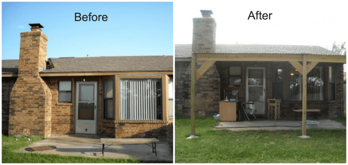 Before and after building and installing the patio cover. 