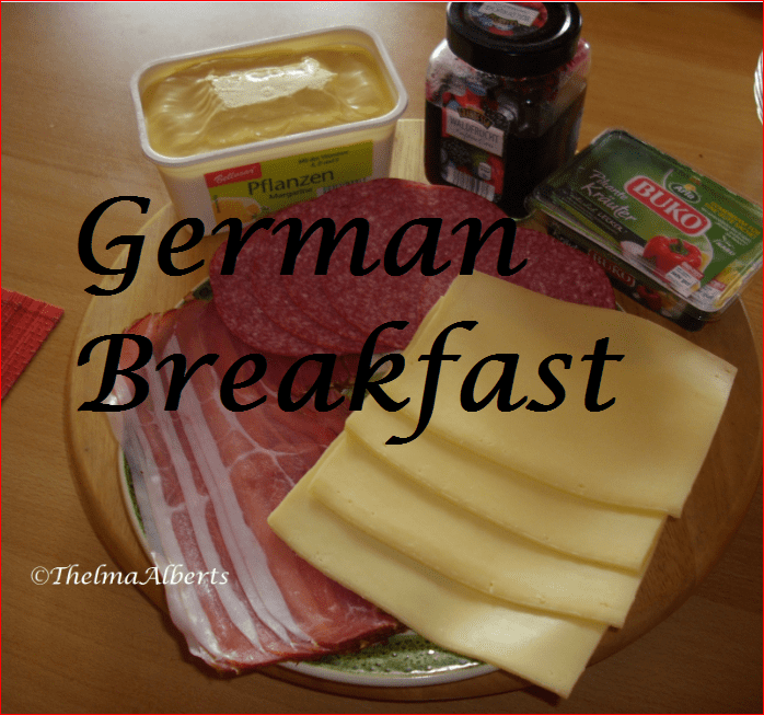 Schwarzwaelder (black forest) ham, salami, gouda cheese, cheese spread, marmalade and margarine