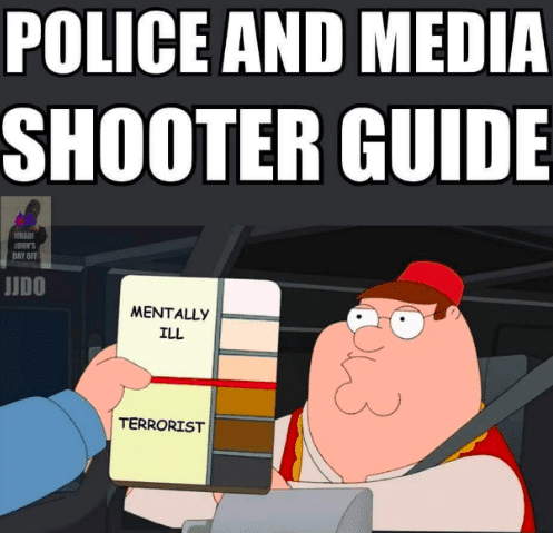 This image, an example of confirmation bias, is often posted on social media when mass shootings occur