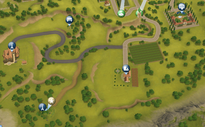 The Forgotten Burial Ground is located outside the town, highlighted by the gold star.