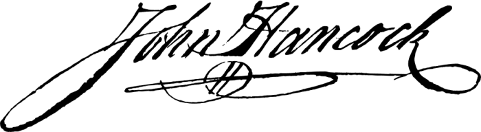 Hancock, the first and third governor of Massachusetts, is remembered for his large, bold, stylish signature on the United States' Declaration of Independence.