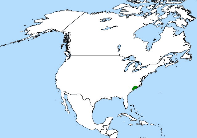 The Venus flytrap has a tiny distribution (the green area) in the wild.