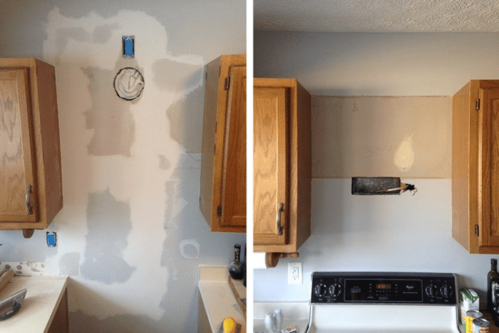 Before installation. Here, an under-cabinet range hood was replaced by the Akdy AZ63175S