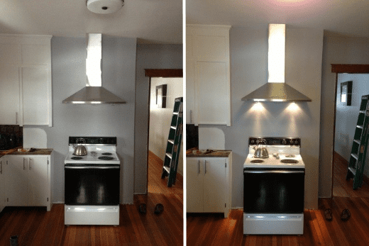 The original halogen lights are sufficiently bright to light up the cooktop.