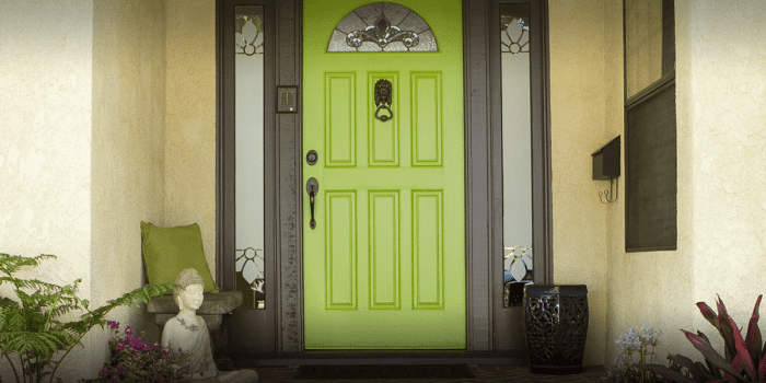 This bright chartreuse paint adds a fun contrast against the gray trim.