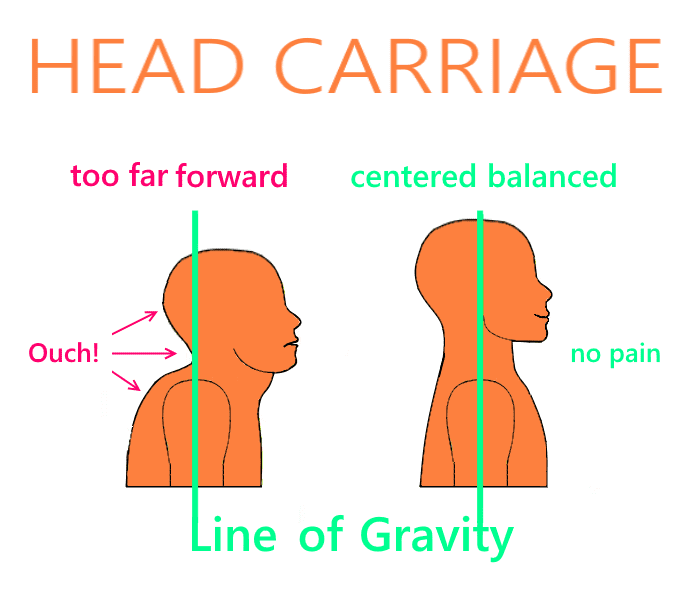 Neck Alignment for Good Posture: See the Dowager's hump and double chin in the first picture?