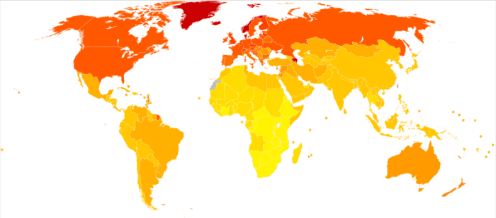 Multiple sclerosis in less common in Africa and Asia but more common is the US, Europe, and Australia
